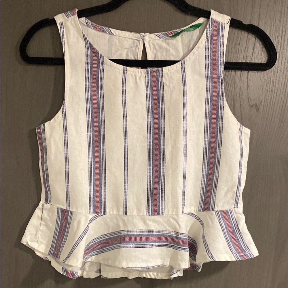 dip Sleeveless Striped Peplum Blouse